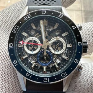 Carrera Calibre Heuer 02 Batman Bezel GMT Skeleton Dial Rubber Strap Men's Watch