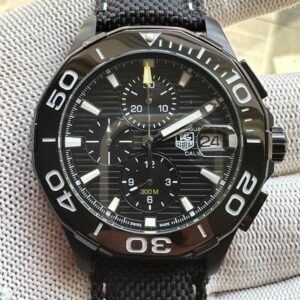 Tag Heuer Aquaracer Chronograph 43mm Black PVD Dial Black Nylon Strap Watch For Men