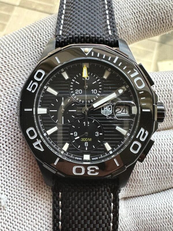 Tag Heuer Aquaracer Chronograph 43mm Black PVD Dial Black Nylon Strap Watch For Men