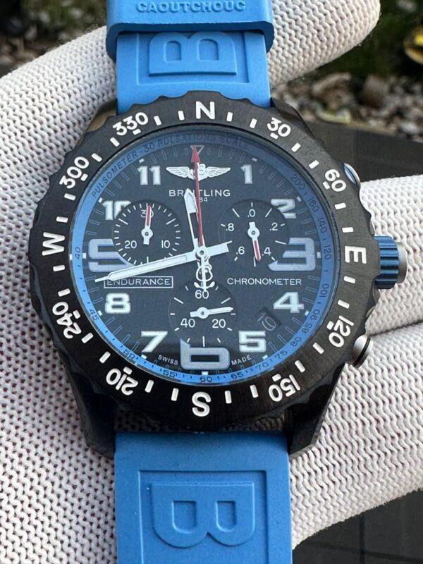 Breitling Endurance Chronometer Quartz Movement 44mm Black Dial Blue Rubber Strap