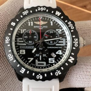 Breitling Endurance Chronometer Quartz Movement 46mm Black Dial White Rubber Strap