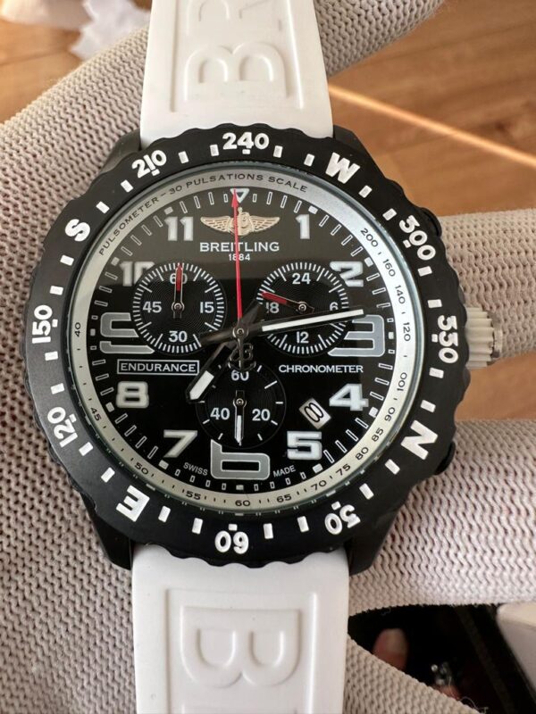 Breitling Endurance Chronometer Quartz Movement 46mm Black Dial White Rubber Strap