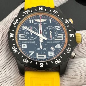 Breitling Endurance Chronometer Quartz Movement 46mm Black Dial Yellow Rubber Strap